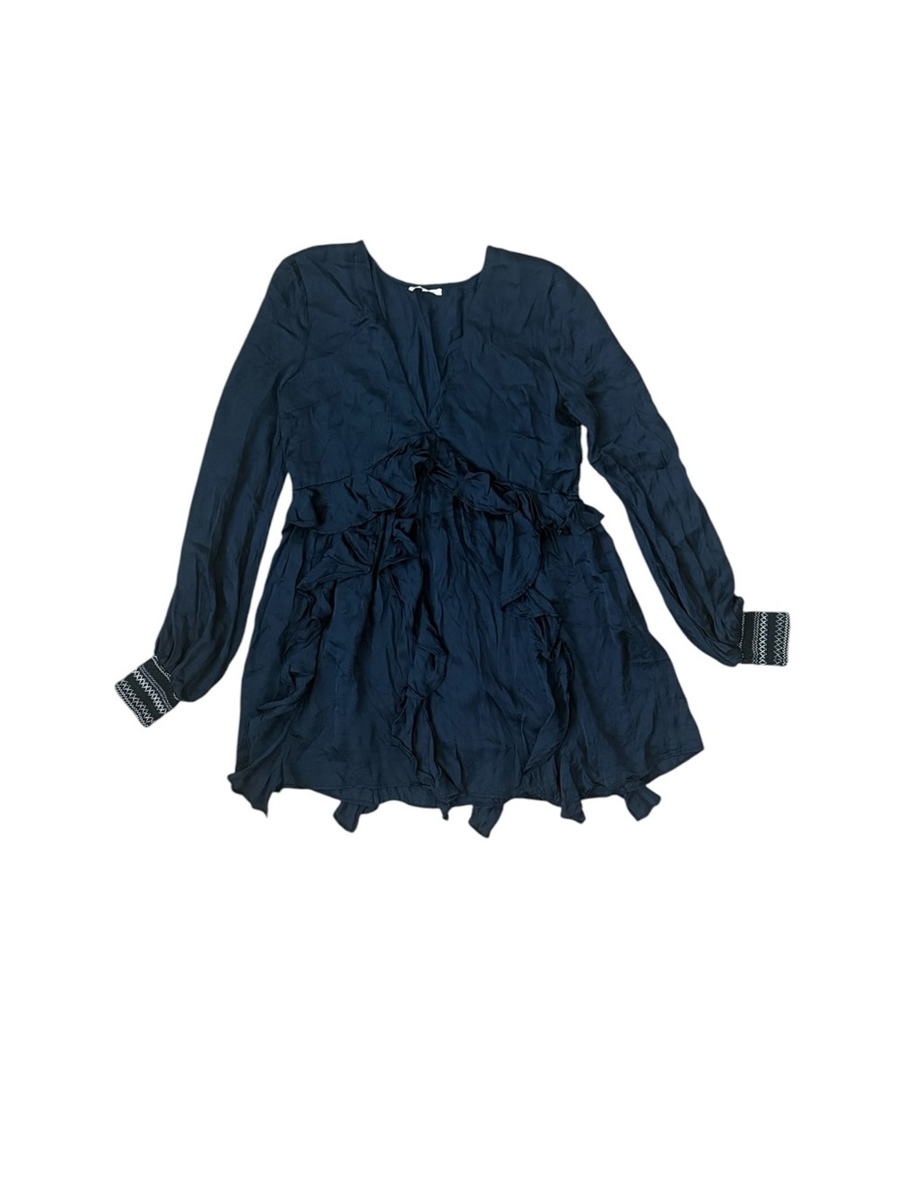Tularosa Navy Tribal Blue Mini Ruffle V-neck Dress Small